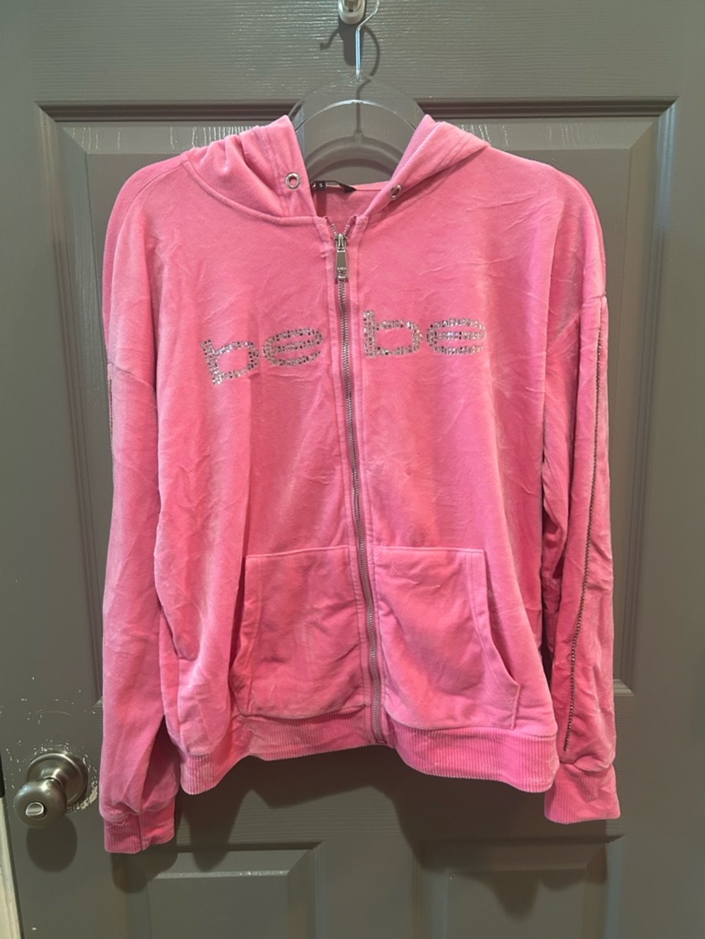 bebe Pink bling Velour Zip Hoodie